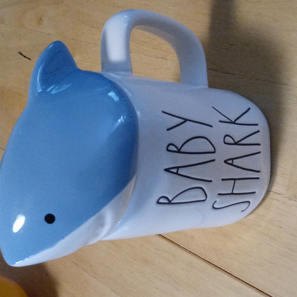 Rae Dunn Baby Shark mug with topper.